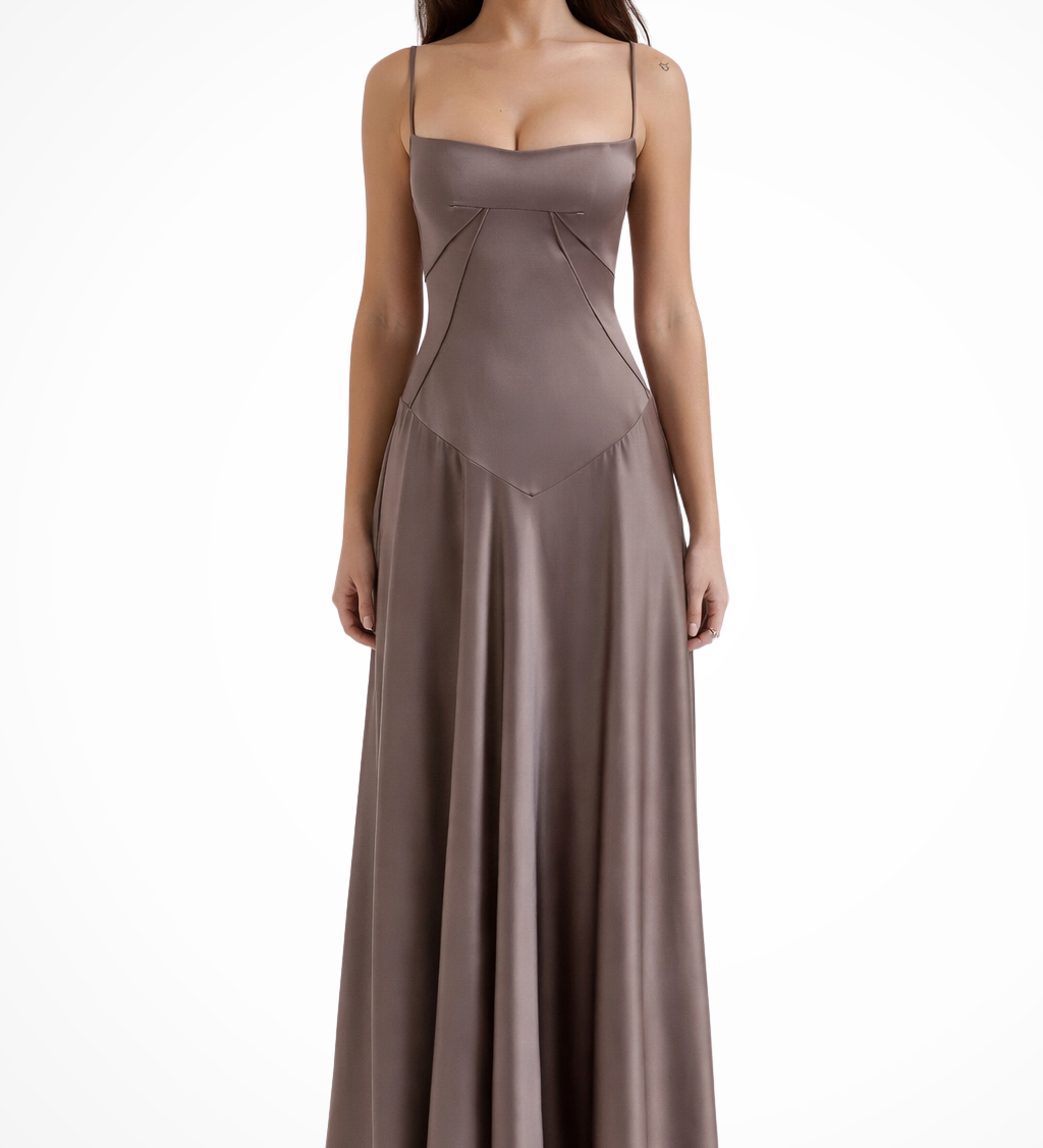 Lorenna | Vestido maxi de satén con corsé para invitadas de boda