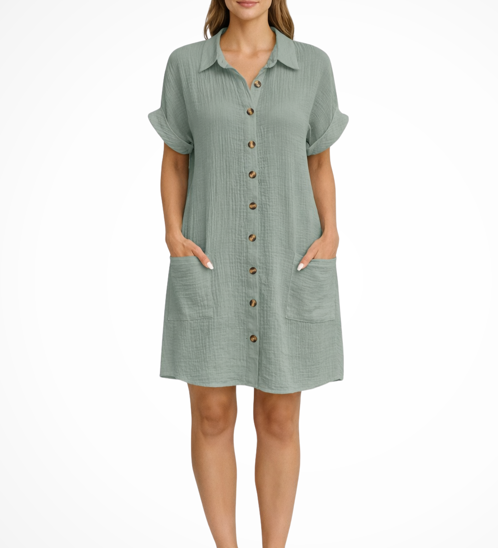 Maren | Vestido de playa de verano con botones en la parte delantera para mujer de manga corta