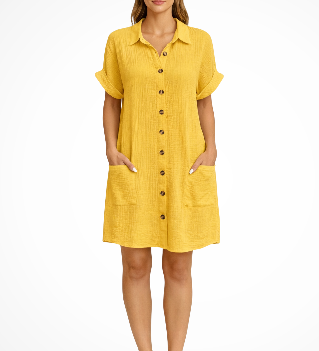 Maren | Vestido de playa de verano con botones en la parte delantera y mangas cortas para mujer