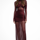 Auryn | Vestido Maxi de Invitada de Boda Bodycon con Manga Larga de Red para Mujer