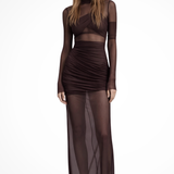 Auryn | Vestido Maxi de Invitada de Boda Bodycon con Manga Larga de Red para Mujer
