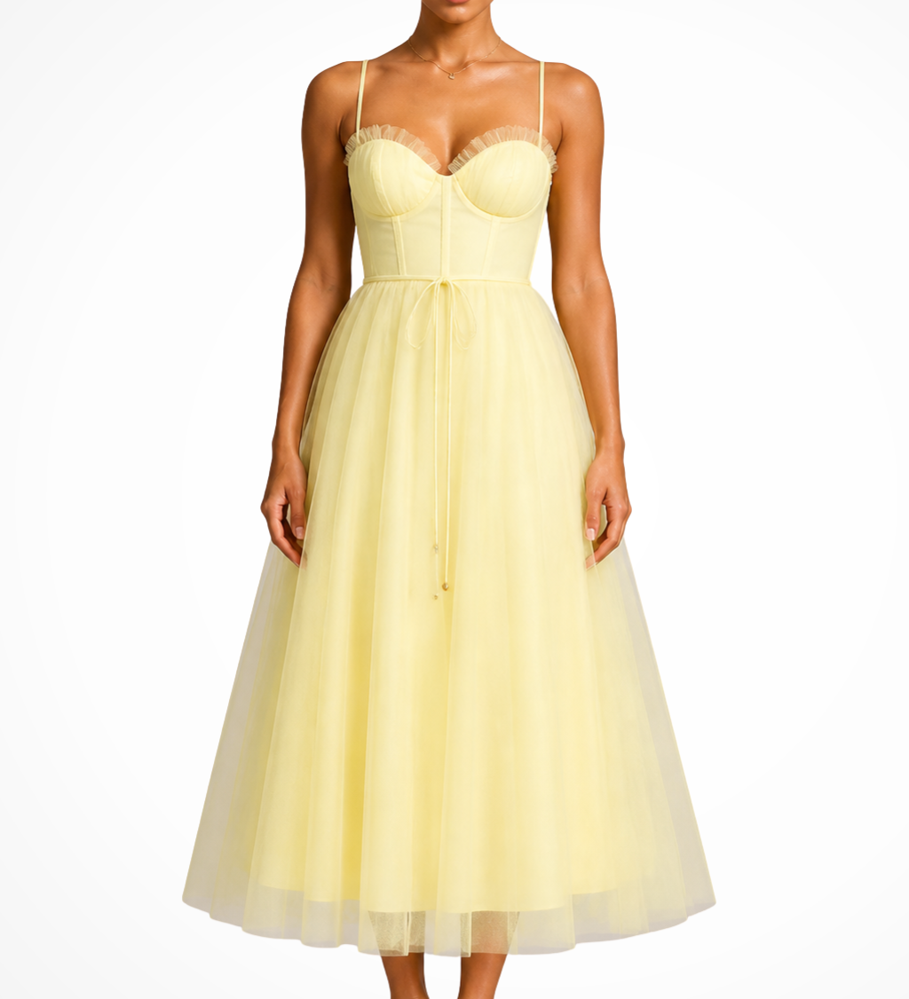 Florencia | Vestido midi de tul con corsé para invitadas de boda