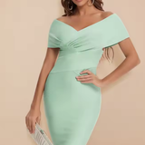 Sorrel | Vestido de Mujer con Hombros Descubiertos y Parte Delantera Torcida, Vestido Midi de Corte Fijo para Invitadas de Boda