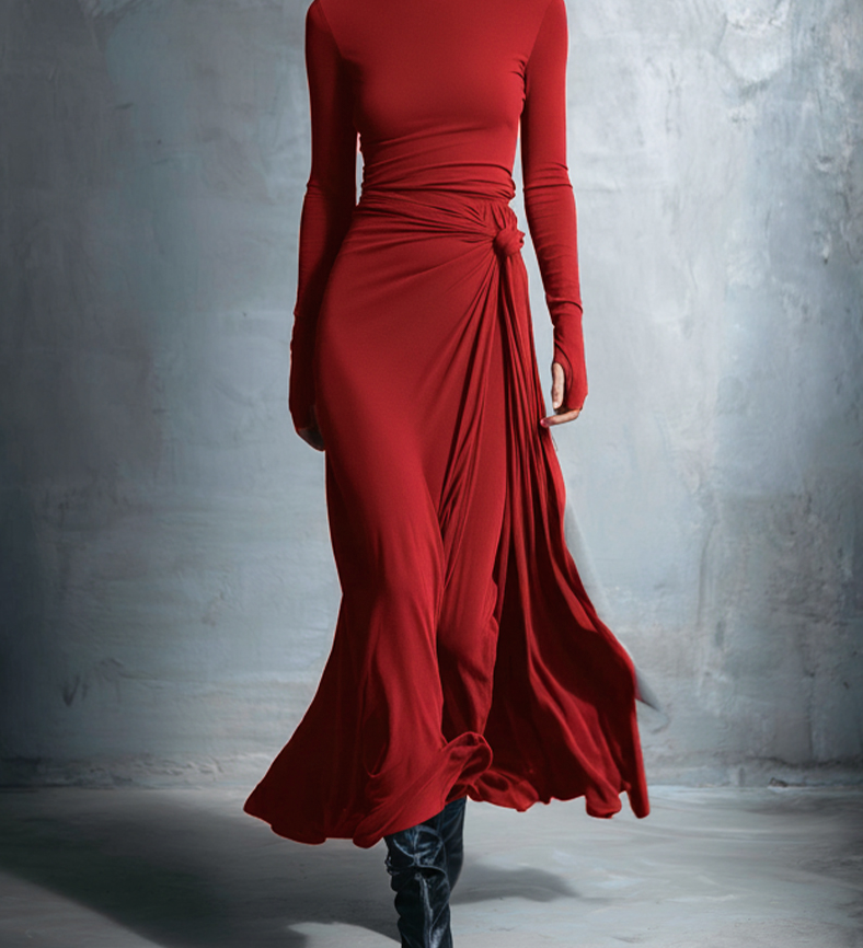 Vittoria ❘ Vestido largo de manga larga con cinturón para otoño