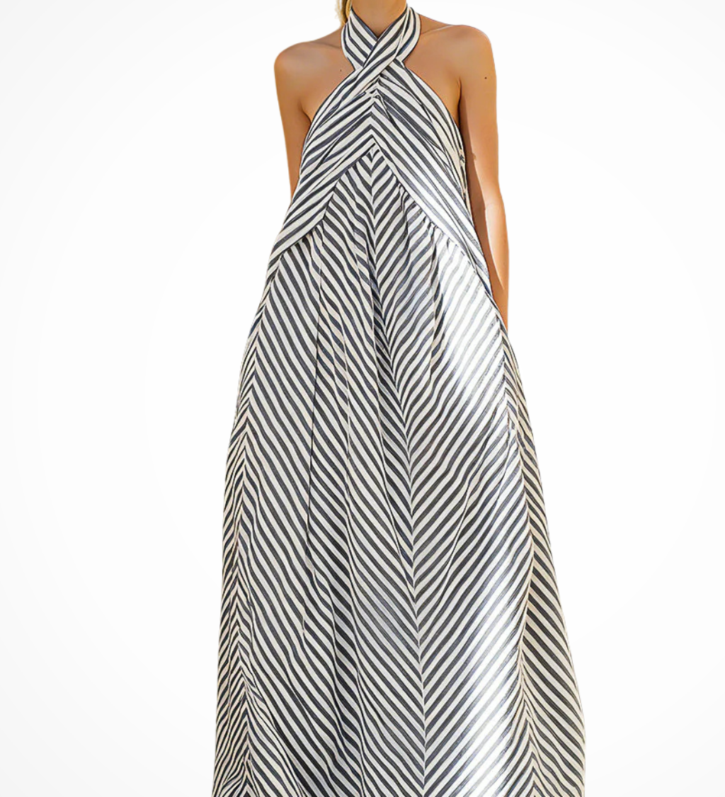 Pembury | Vestido maxi de verano con cuello halter a rayas para mujer