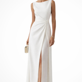 Clarissa | Vestido maxi de invitada de boda sin mangas con drapeado en la cintura