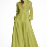 Winifred | Vestido maxi de fiesta de jardín para mujer con mangas largas y botones en la parte delantera, con bolsillos