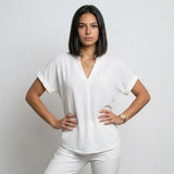 Blusa Ligera con Escote en V para Conforto Diario