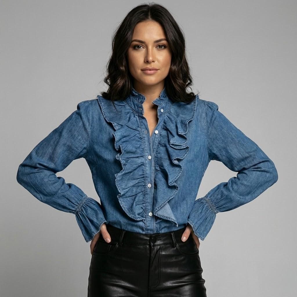 Blusa elegante en chiffon fluido | Corte femenino | Detalle de volantes