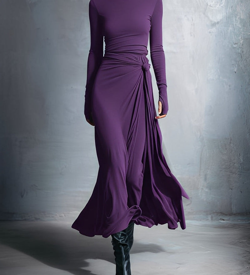 Vittoria ❘ Vestido largo de manga larga con cinturón para otoño