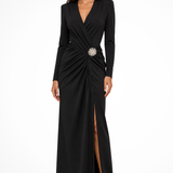 Vivienne | Vestido Maxi de Manga Larga para Mujer con Escote en V, Diseñado Industrialmente, para Invitadas de Boda con Corte Lateral