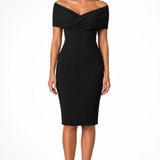 Sorrel | Vestido Midi Ajustado de Novia con Hombros Descubiertos y Frente Torcido