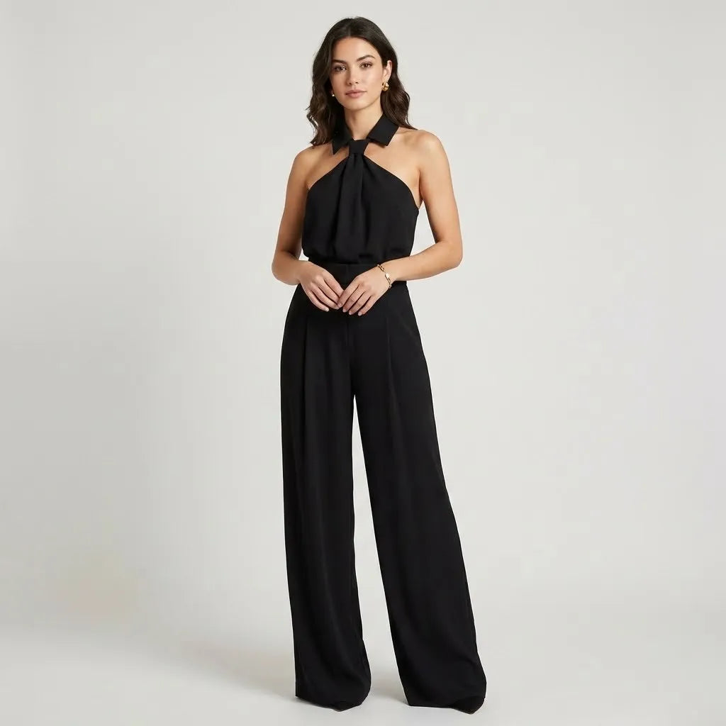 Conjunto fluido con top halter | Pierna ancha | Elegancia contemporánea