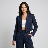 Conjunto Femenino de Blazer y Pantalones de Sastre a Rayas