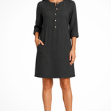 Claudette | Vestido de camisa de lino para mujer con mangas largas y bolsillos frontales