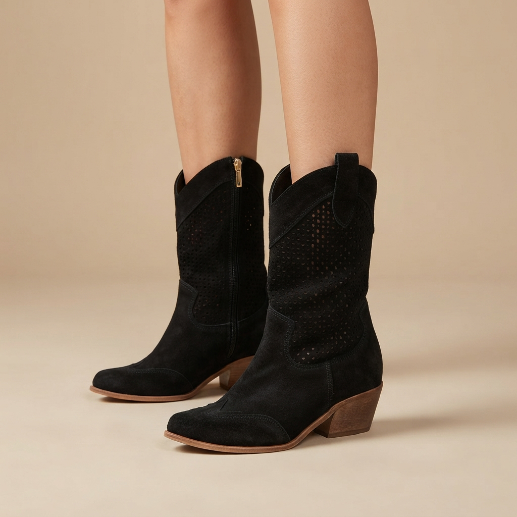 Jamie - Botas de Salto com Costuras Bordadas