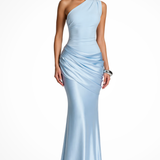 Cecily | Vestido maxi de satén arrugado de un solo hombro para invitadas de boda