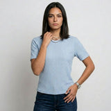 Blusa Canalada con Manga Corta para Conforto Diario