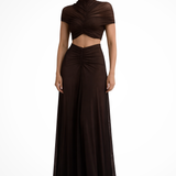 Marienna | Vestido maxi de invitada de boda de mujer con cuello alto y mangas cortas