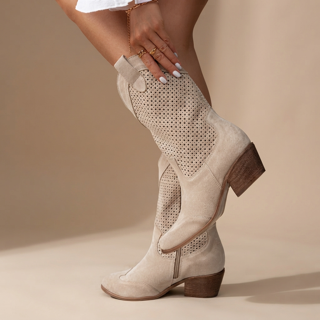 Jamie - Botas de Salto com Costuras Bordadas