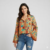 Blusa elegante con patrón floral | Corte fluido | Estilo bohemio sofisticado