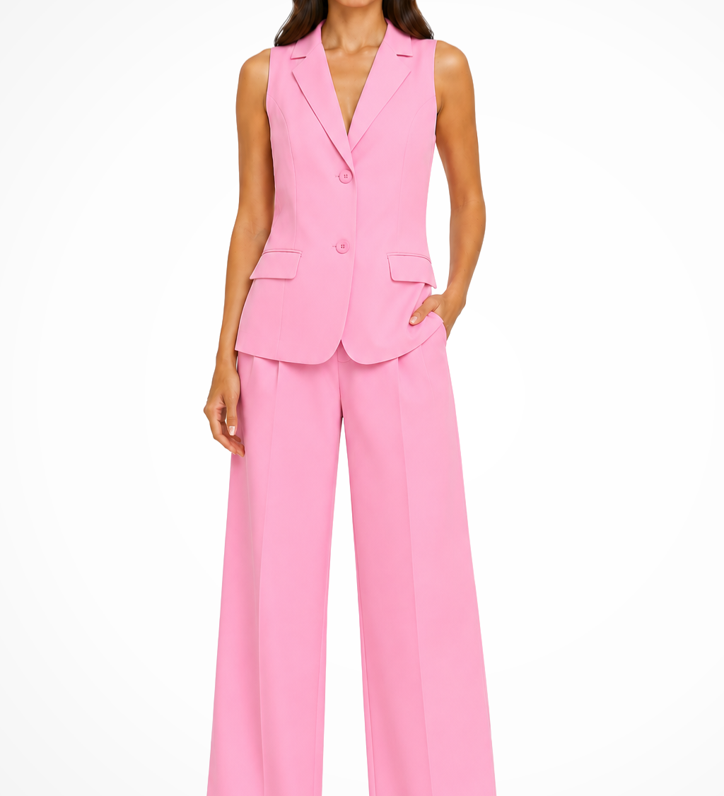 Verity | Conjunto de Chaleco con Cuello Halter y Pantalones de Pierna Ancha para Mujeres