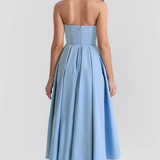 Everly | Vestido midi sin mangas con corsé y falda acampanada