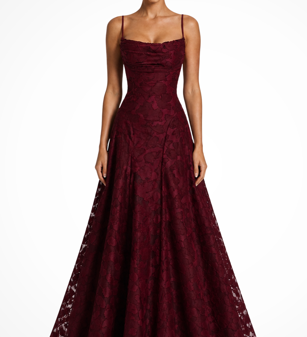 Persefone | Vestido maxi de invitada de boda de brocado floral para mujer