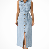 Lottie | Vestido maxi sin mangas con botones y abertura para mujer