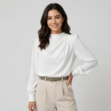 Blusa elegante de tejido fluido | Corte suelto | Detalles drapeados en el hombro