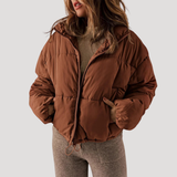 Chaqueta Puffer Acolchada Oversized para Mujer con Cierre Frontal