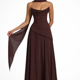 Genevieve | Vestido de mujer con cuello sin tirantes para bodas con chal