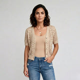 Cardigan Corto de Tejido Perforado con Botones para Look Ligero