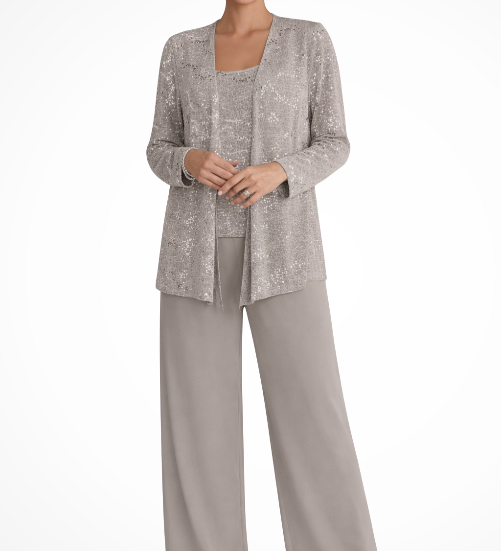 Miriam | Traje de Pantalón de Tres Piezas con Chaqueta de Encaje y Lentejuelas para Mujeres
