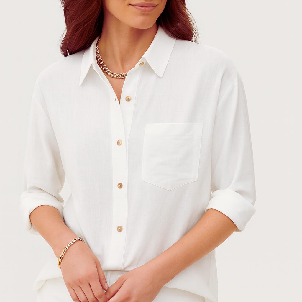 Camisa casual femenina de manga larga con botones