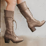 Ludivine - Botas altas com cadarços e salto quadrado para mulheres