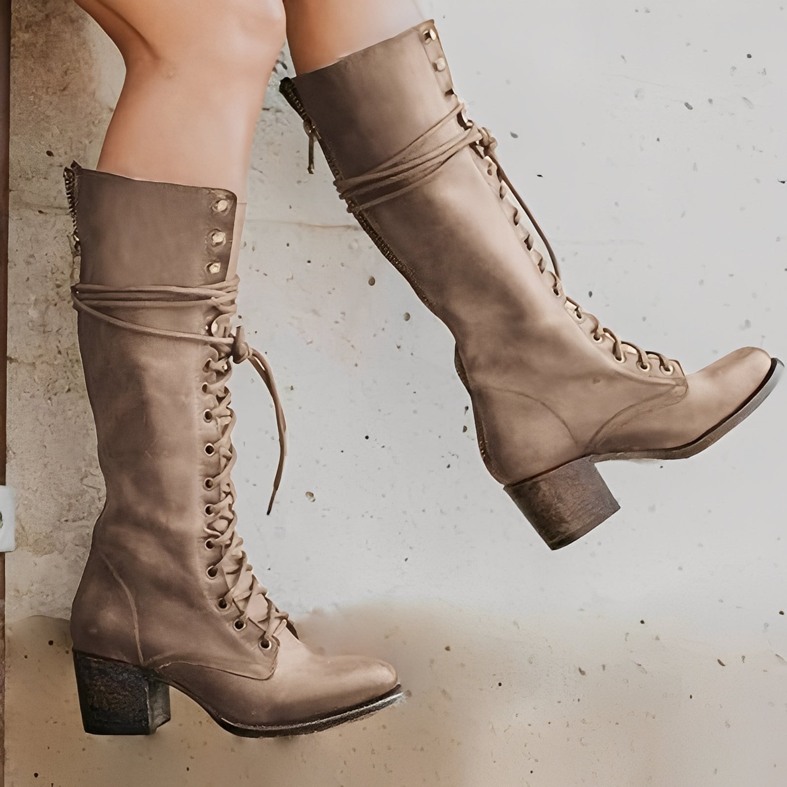 Ludivine - Botas altas com cadarços e salto quadrado para mulheres