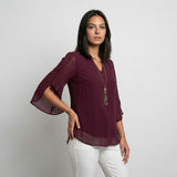 Blusa Elegante con Escote en V y Mangas Fluidas Ligeras