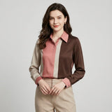 Blusa satinada con patchwork elegante | Corte fluido | Estilo urbano sofisticado