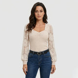 Blusa delicada de malla de algodón | Corte ajustado | Mangas de encaje