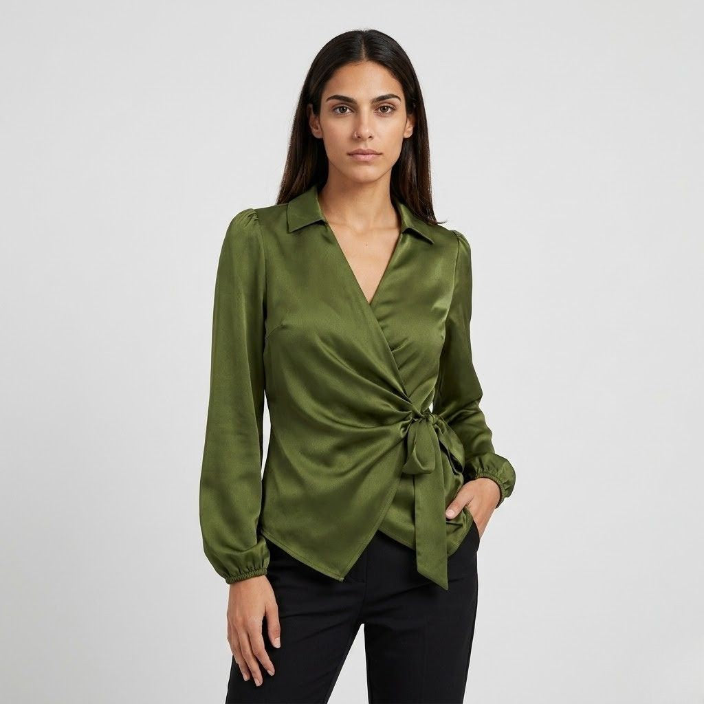 Blusa Cruzada con Lazo Lateral y Corte Elegante Estructurado