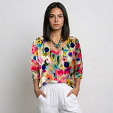 Blusa Floral con Escote en V para Conforto Ligero