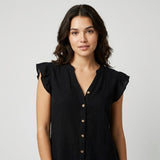 Blusa fluida en mezcla de algodón | Corte relajado | Escote en V con botones