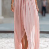 Valentina | Vestido Maxi de Chifón Plisado con Cuello Halter para Mujeres