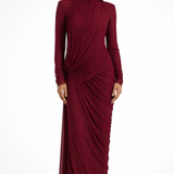 Ottoline | Vestido Maxi de Cuello Alto con Mangas Largas Drapado para Invitadas de Boda
