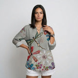 Blusa Fluida Estampada con Escote Abierto y Mangas Ajustables