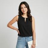 Top fluido sin mangas en mezcla de viscosa | Corte suelto | Escote elegante con detalle