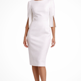 Mariah | Vestido midi de cuello redondo para mujer con mangas abiertas y detalles de perlas para bodas