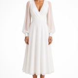 Arabella | Vestido midi de invitada de boda con cuello en V y mangas abullonadas