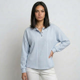 Blusa Amplia a Rayas con Botones Frontales para Conforto Ligero